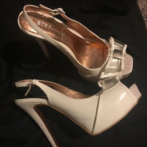BCBG Generation White Patent Leather Open Toe Heel